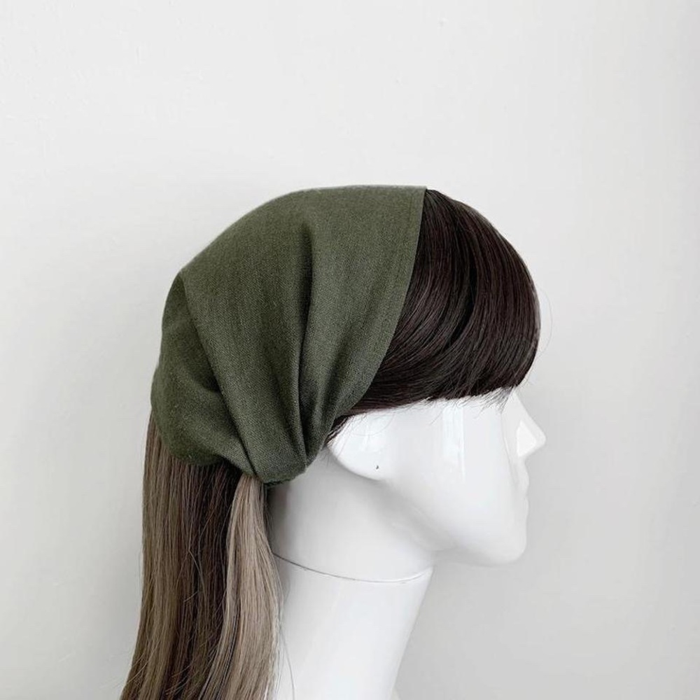Olive Linen Headband with Elastic.